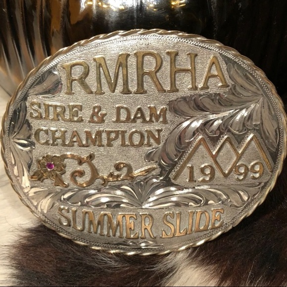 KK Accessories - KK Sterling Cowboy Silver Belt Buckle RMRHA Champ